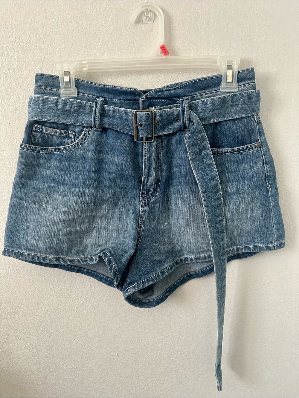 Sincerly Jules Medium Blue Denim Belted High-Waist Shorts